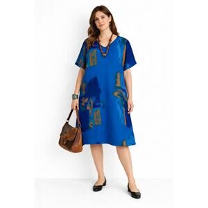 Shine Fashions Blue Abstract Print Shift Dress Womens Size M Short Sleeve